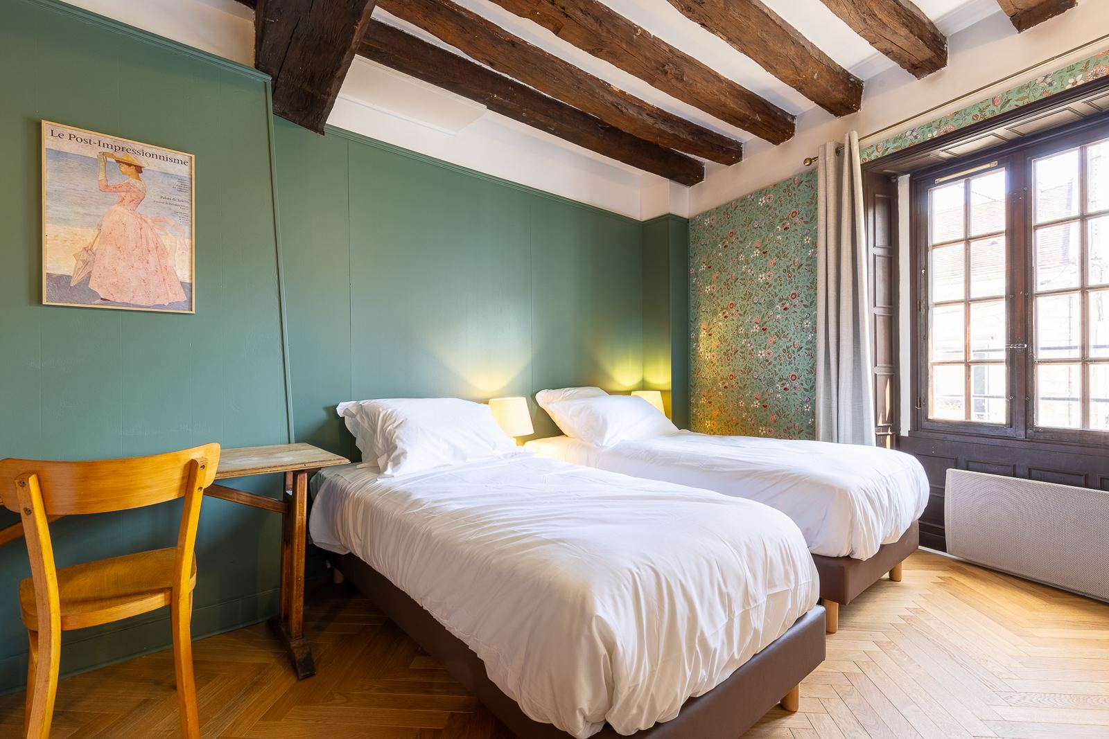 La chambre verte en configuration deux lits simples